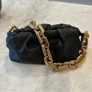 Bottega Veneta Black Clutch with Gold Chain